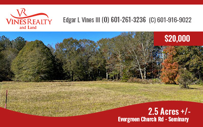 2.5 Acres in Seminary, MS For Sale